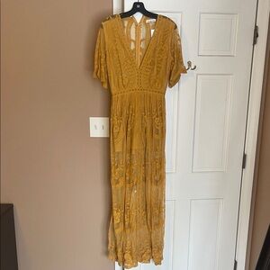Nordstrom Elegant Mustard Yellow Lace Romper Dress (with tags/never worn)
